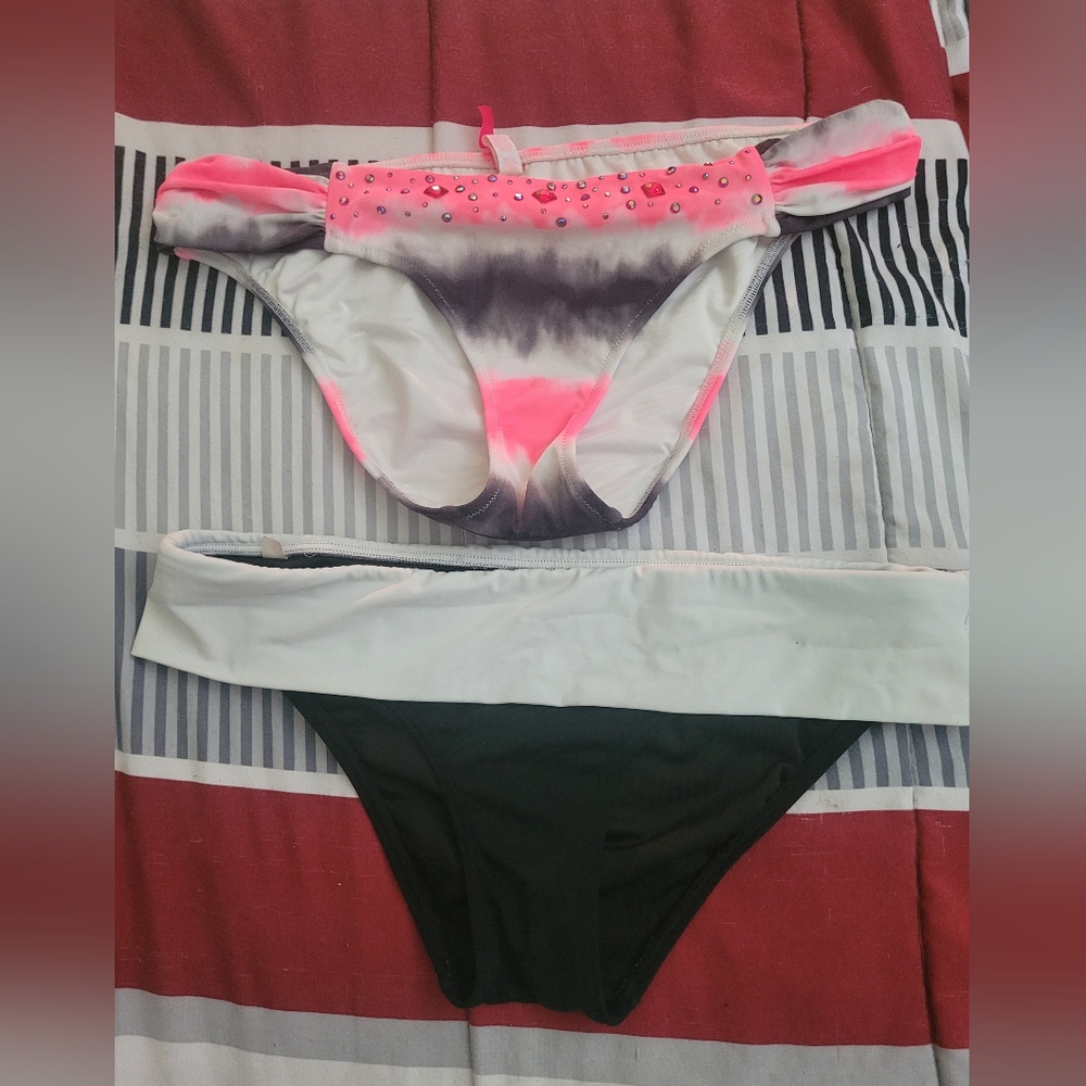 Victoria's Secret Black and Pink Bikini Pink Med Black N White Small/medium